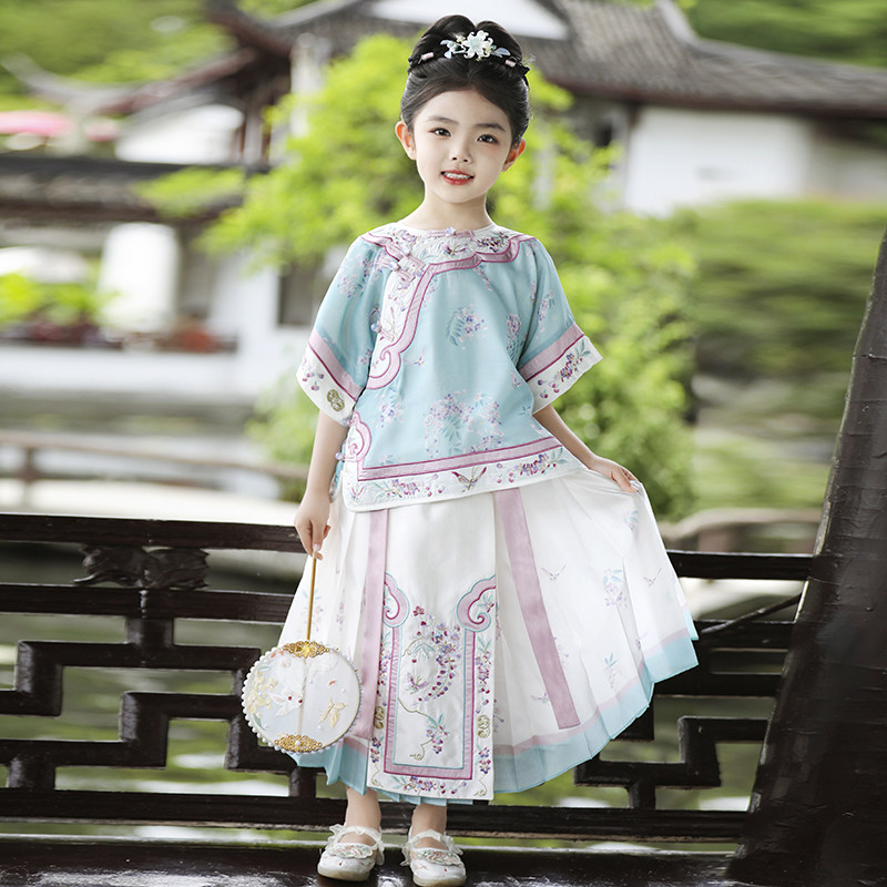 汉服女童夏装女孩重工刺