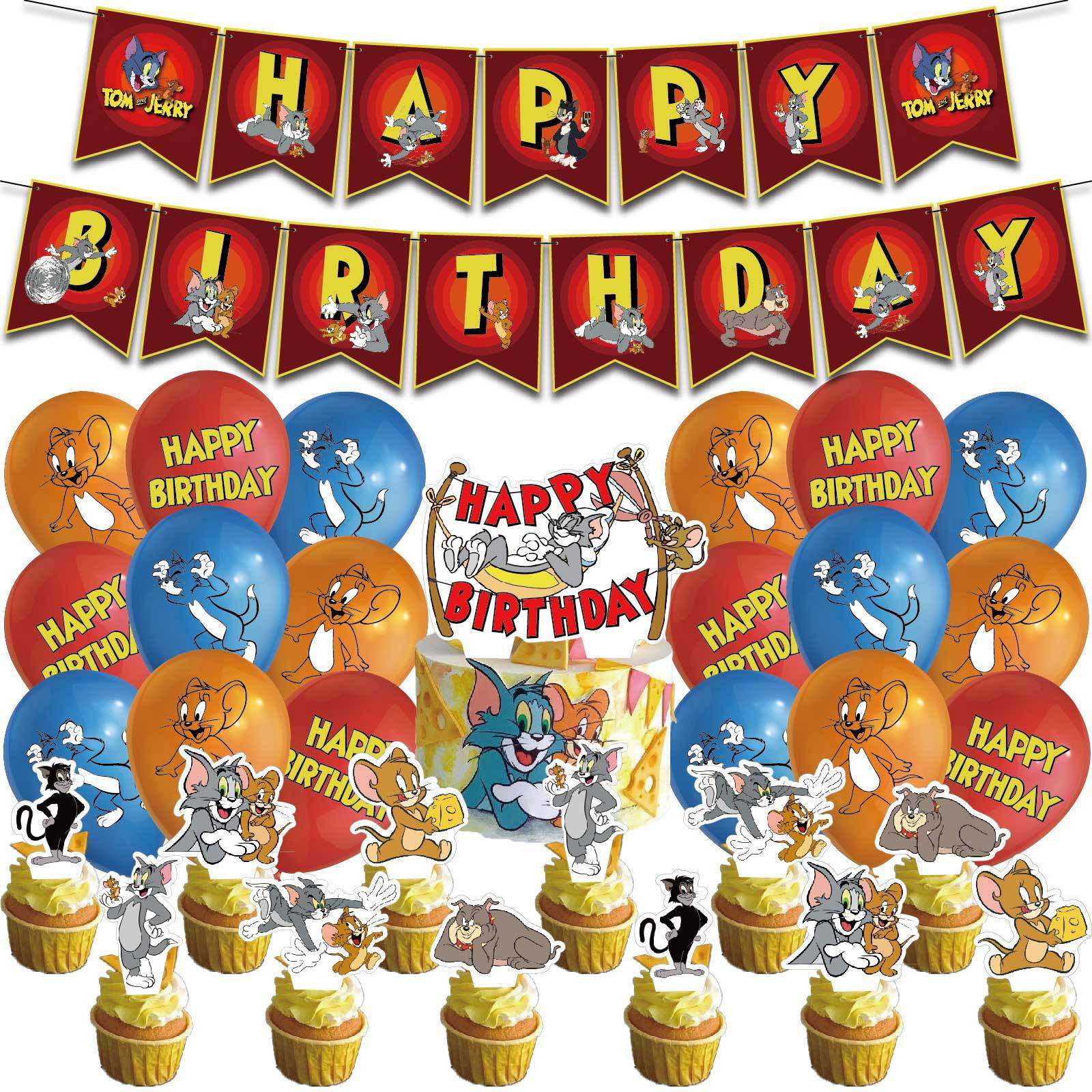 猫和老鼠生日派对用品 tom and jerry拉旗吊旋气球插排套装 装饰