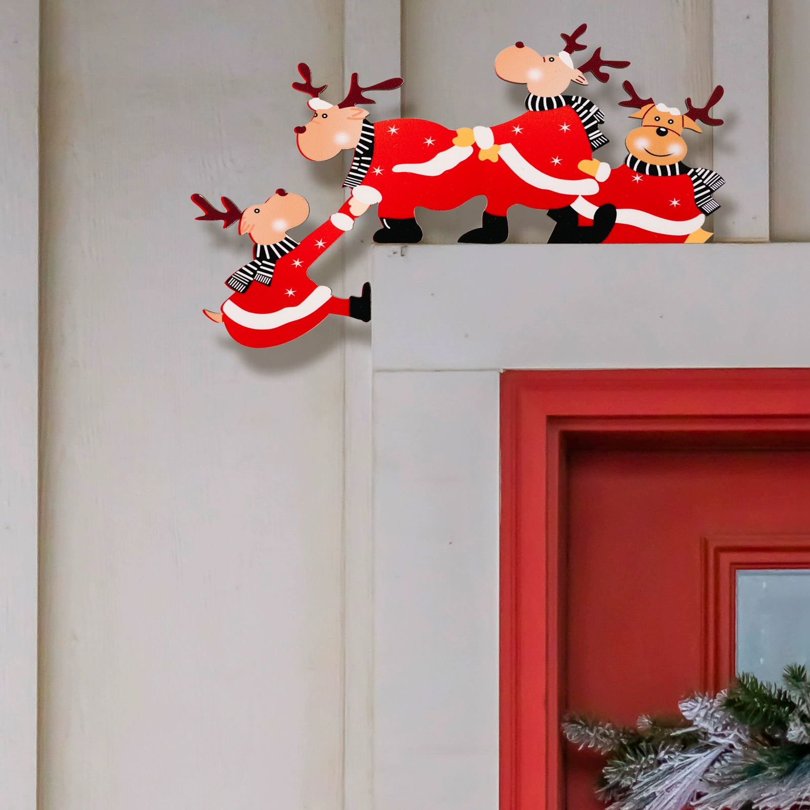 圣诞节家居门框红色老人小鹿壁挂