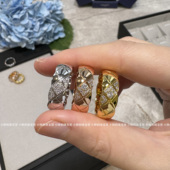 coco菱格纹戒指环满钻V金镀18K金ins叠戴情侣对戒