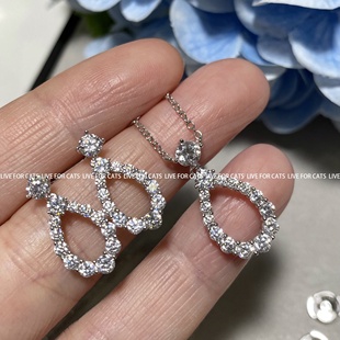 爆闪 loop水滴型满钻镂空项链纯银镀18K金仿真钻石轻奢高级感 新款