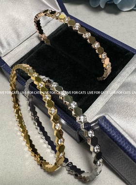 V金CNC工艺 蜂巢手镯女半钻蜂窝波浪手环镀18K玫瑰金叠戴