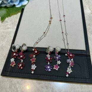 仲夏夜之梦项链仿真红宝石紫钻刚玉花朵吊坠耳环925纯银镀18K金