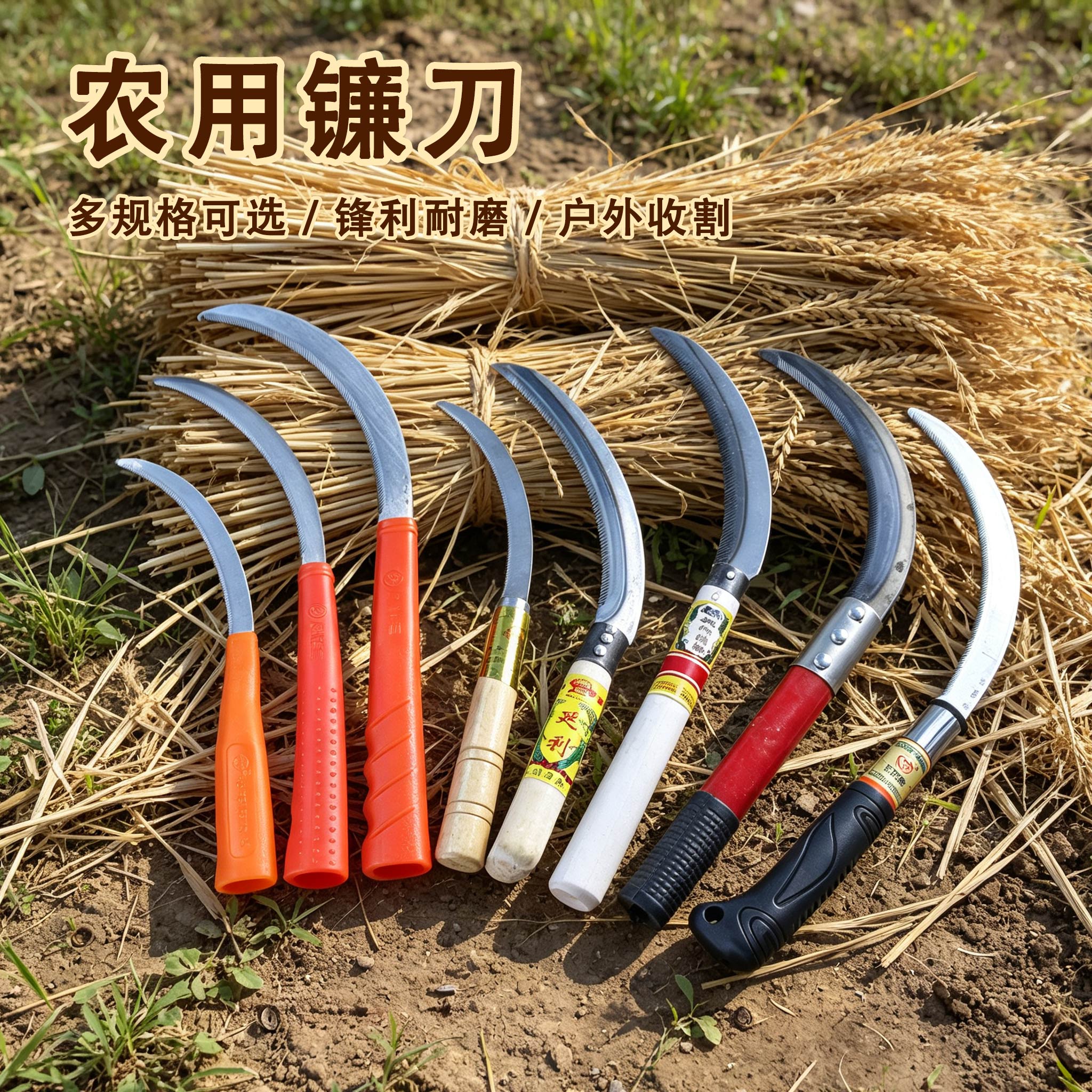 割草小镰刀割稻谷割韭菜带锯齿农用锋利除草茶叶刀木柄小锯镰