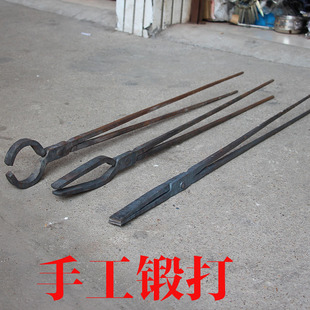 加长铁匠夹打铁钳铁纯手工锻打制扁咀铁钳工业钳溶铝锭钳工具火钳