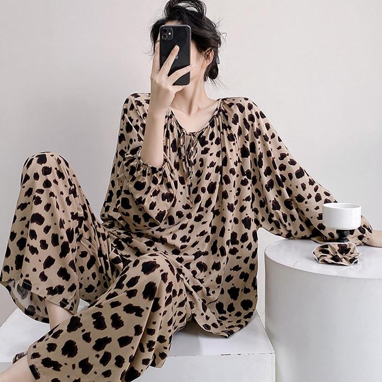 豹纹睡衣女春夏季宽松家居服宽松