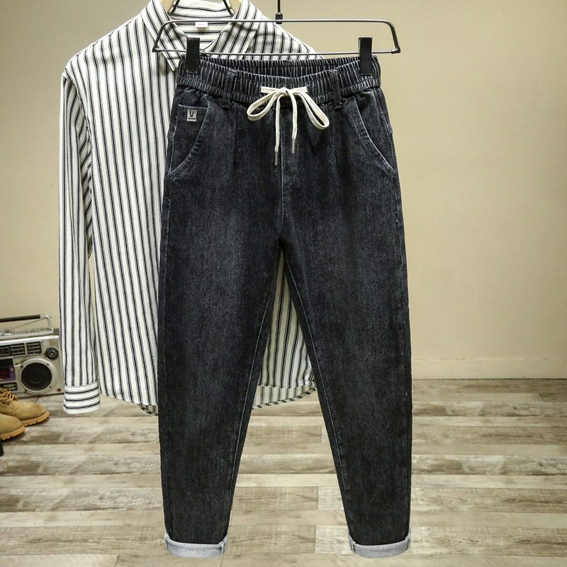 秋冬厚款小直脚牛仔裤男潮牌松紧腰带无铁休闲百搭哈伦裤宽松弹力,男装,牛仔裤,淘宝优惠券,粉丝福利购,淘宝优惠卷