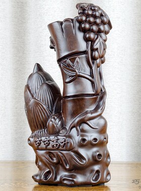 黑檀木雕刻节节高升竹子摆件