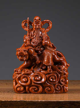 武财神店铺家用骑虎像摆件实木