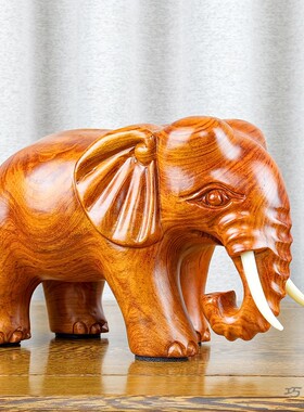 花梨木雕黑檀实木大象一对摆件