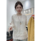 洋气百搭长袖 欧洲站2025春季 女时尚 拼接重工蕾丝衫 套头上衣潮 新款