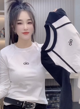 欧洲站2025秋季新款字母刺绣拼接长袖t恤女时尚洋气百搭套头上衣