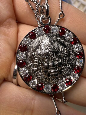 培育钻培育红宝925银黄财神项链