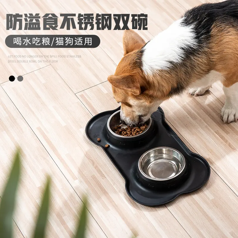 宠物碗不锈钢双碗猫碗狗盆防打翻防溢狗碗饮水喂食器猫咪猫食盆