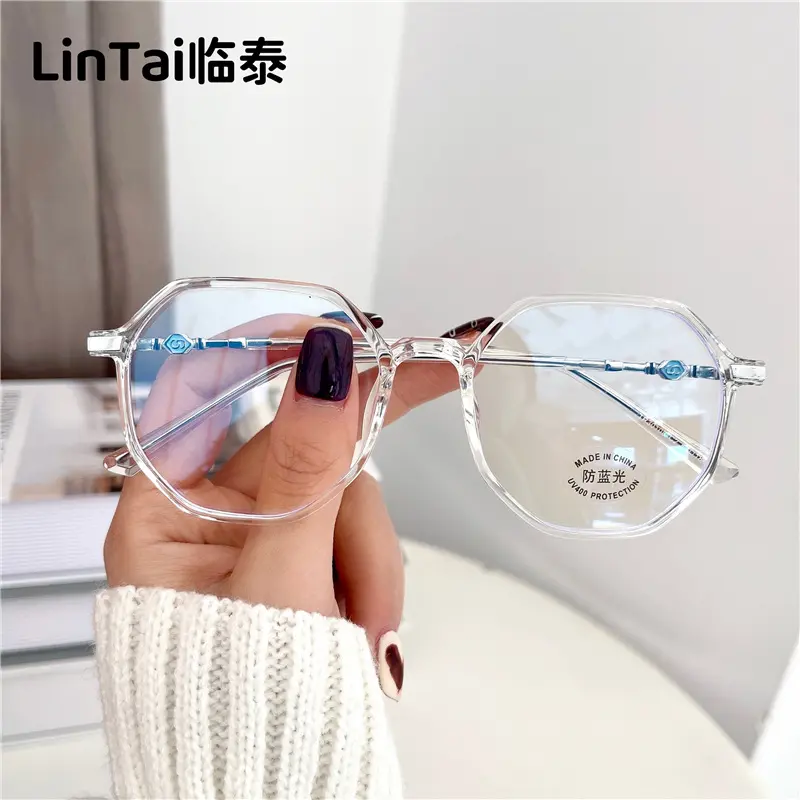 30108t新款复古多边形眼镜女素颜潮显脸小平光防蓝光眼镜可配近视