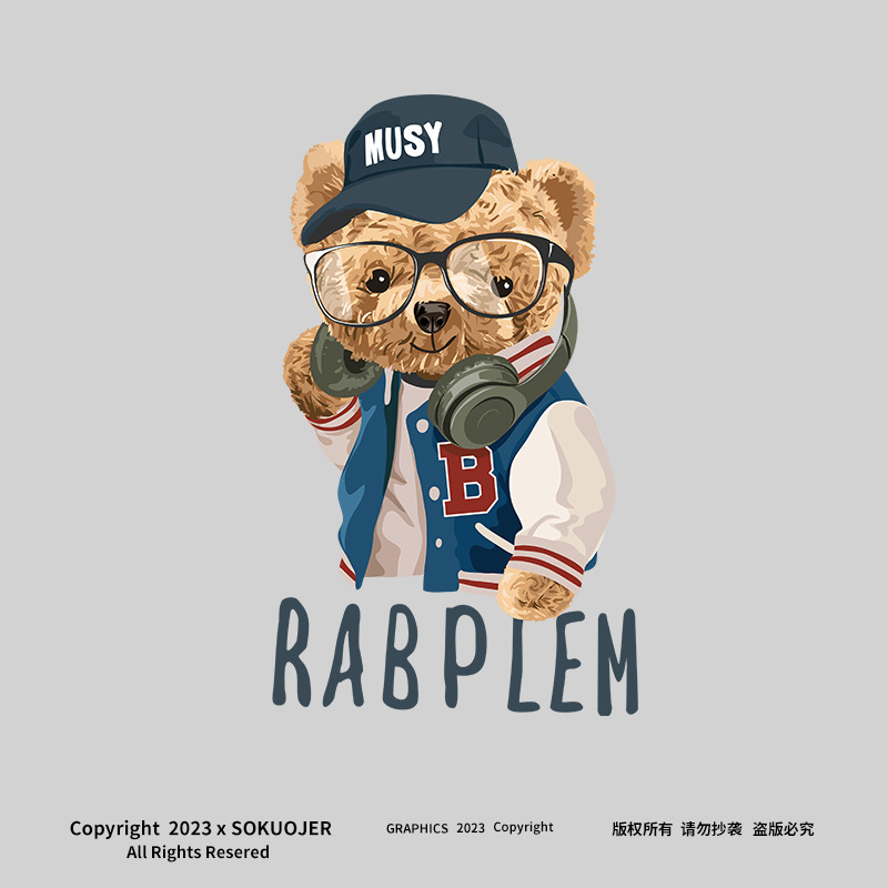 正肩纯棉短袖t恤女夏季薄款圆领内搭宽松白色上衣潮流熊-YAM003