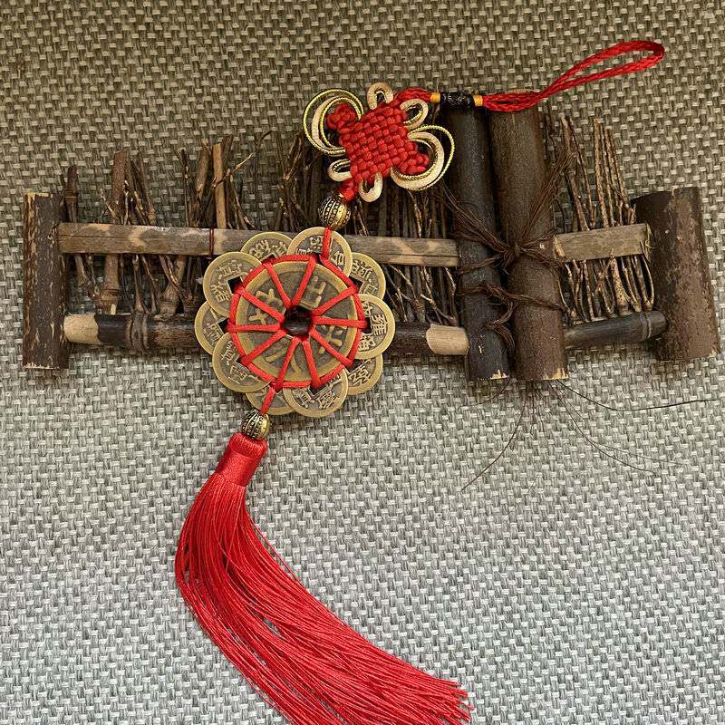 风水梅花铜钱钱币汽车挂件风水家居摆件 手工十帝铜钱串 法器摆挂