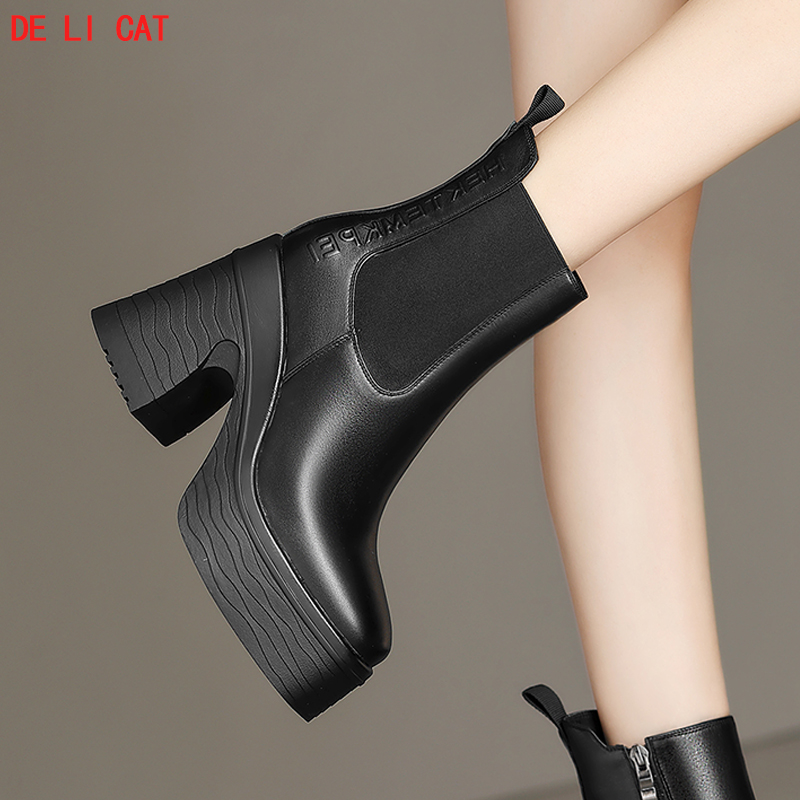 粗跟加绒马丁靴显高瘦切尔西靴轻