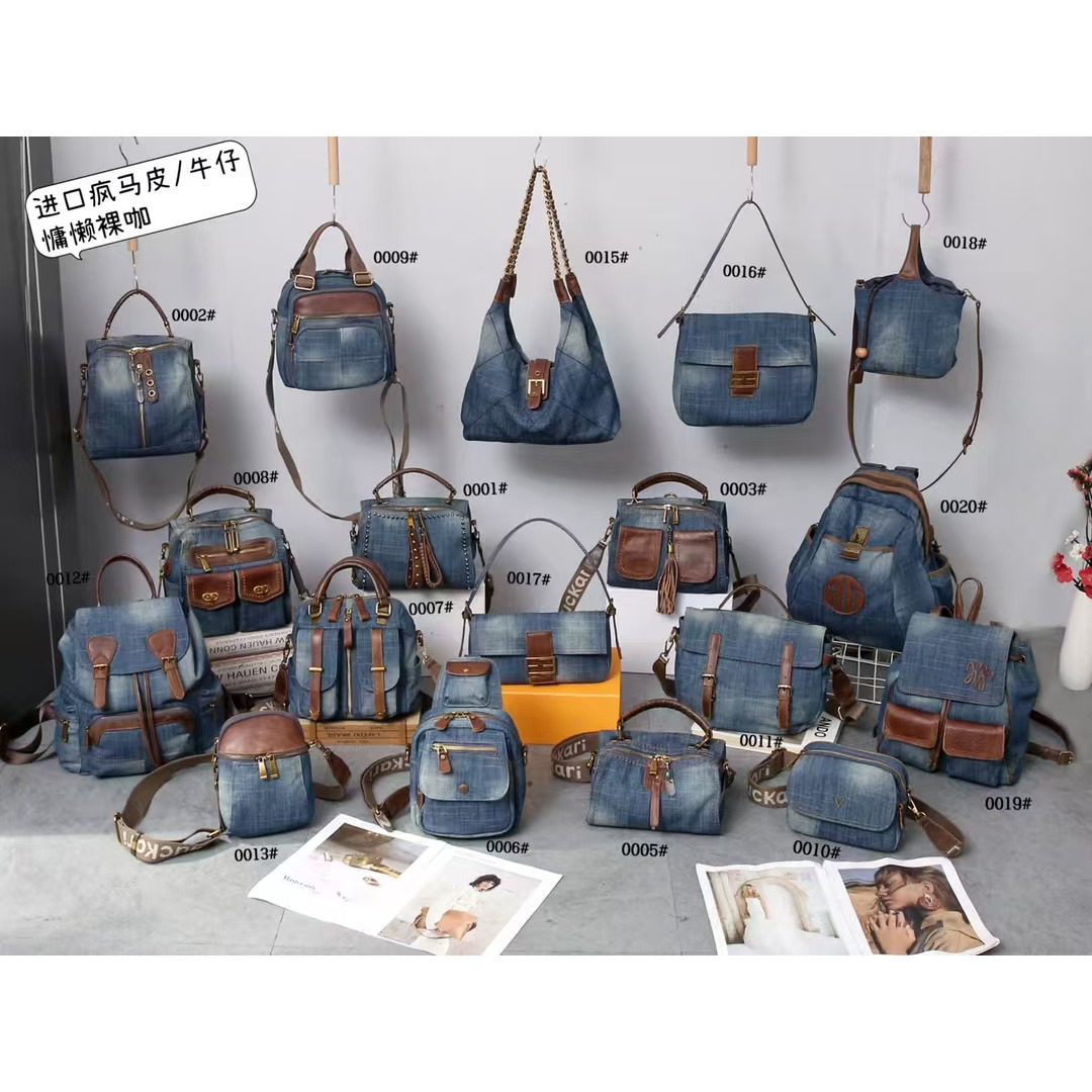 牛仔双肩包百搭复古高级感女包慵懒裸咖撞色通用手提斜挎包多用包