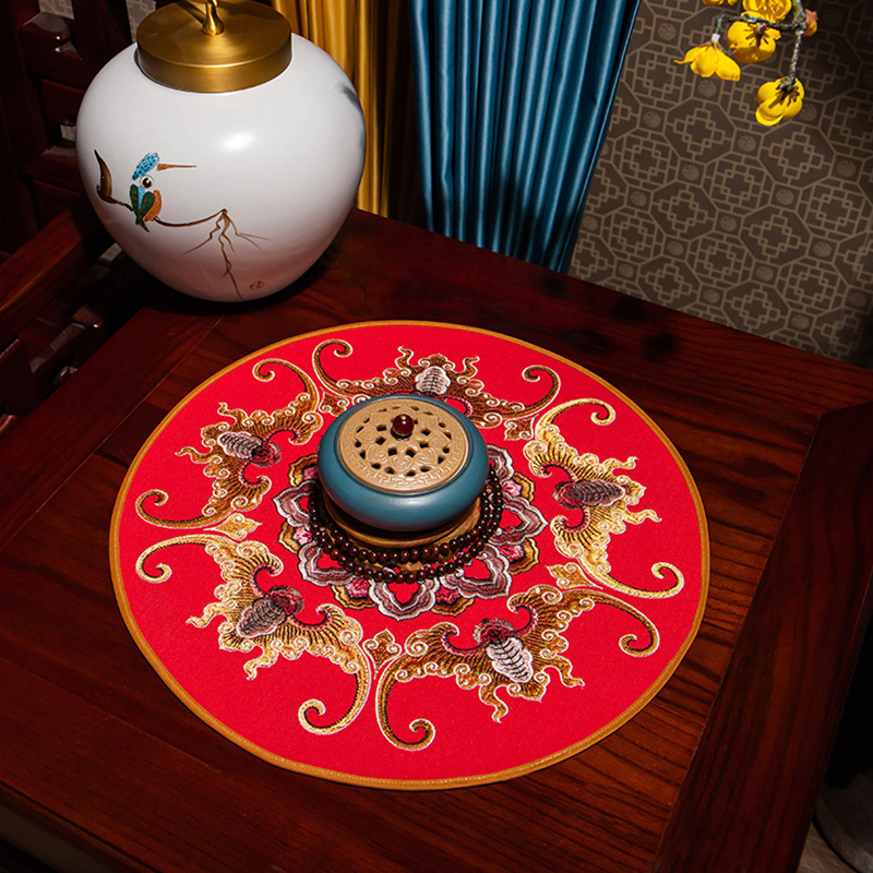 中国风刺绣瓶垫防滑现代盘垫杯