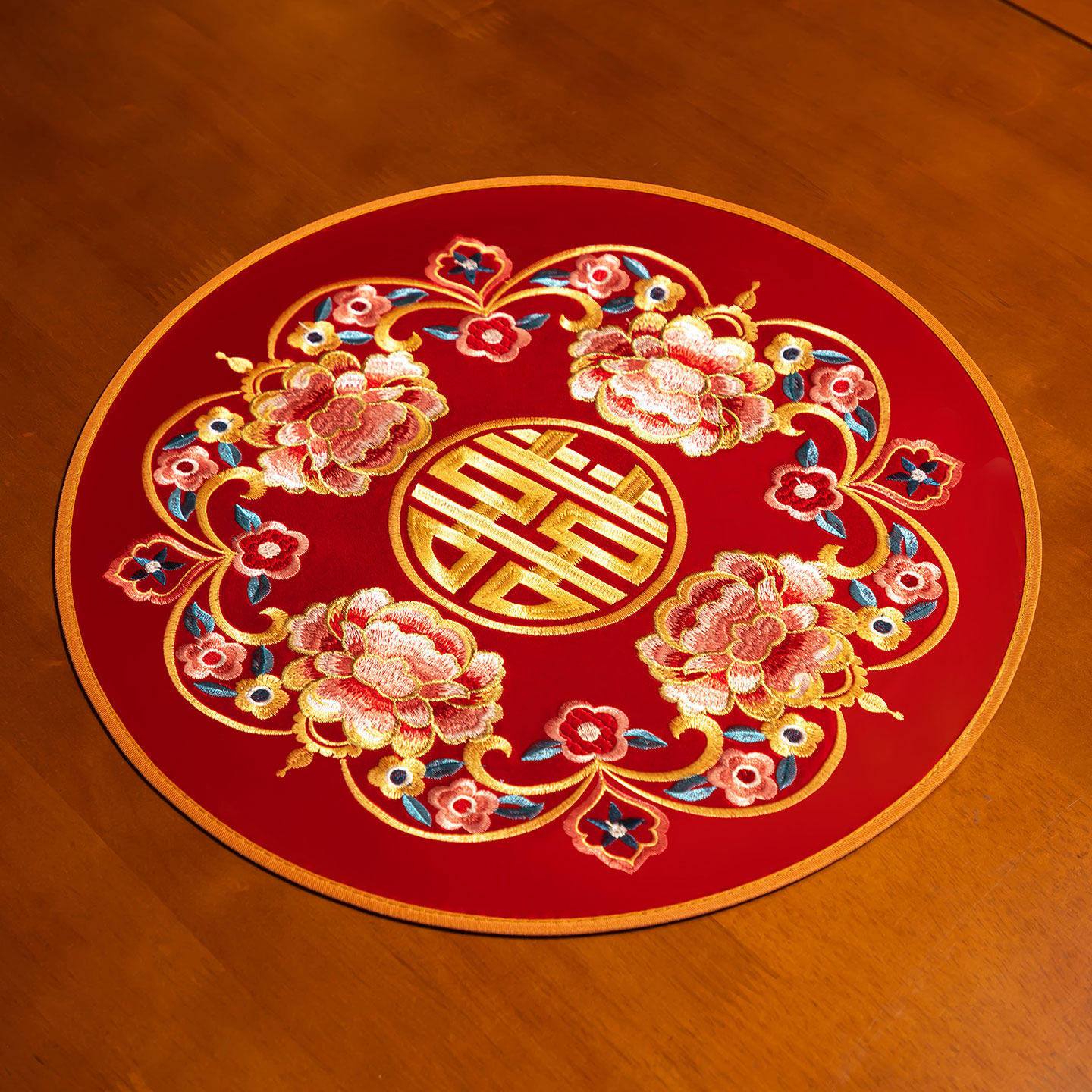 红色喜庆圆形餐垫防水杯垫隔热垫图片
