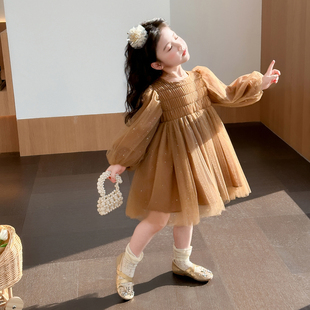 公主纱裙小女孩春秋高级裙子 洋气儿童长袖 女童春装 连衣裙2026新款