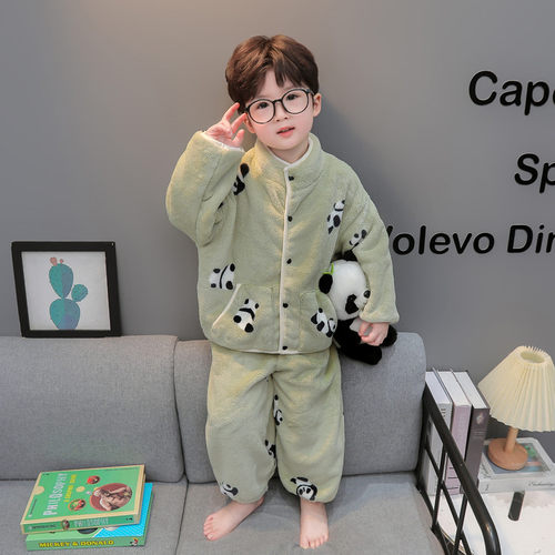 男童韩版法兰绒秋冬熊猫家居服