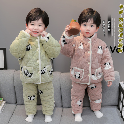 男童休闲法兰绒冬季卡通家居服
