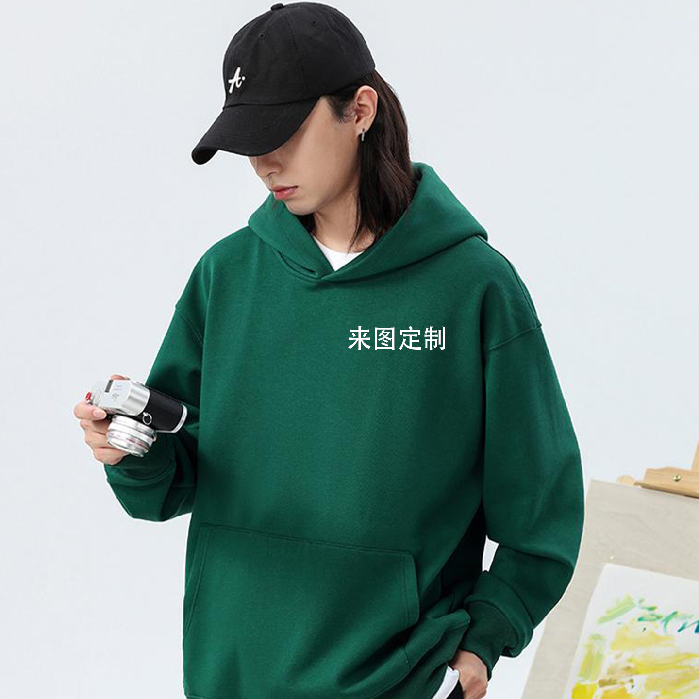 重磅羊羔绒圆领落肩卫衣文化衫团体服商务公司logo来图定制