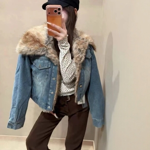 MISS KOREA-冬令毛毛领牛女冬2025年新款加厚短款牛仔外套WP1301