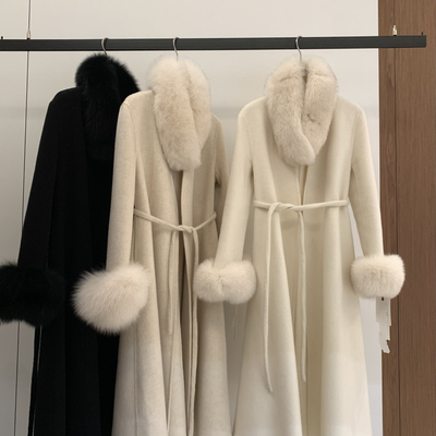 FalleaF-真毛毛领,袖口毛,腰绳)（含100羊毛）(含毛领腰带)CF189-