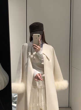 拿铁-中长款羊毛外套(配腰绳,真狐狸毛袖套)(含100羊毛)SJ817-MH