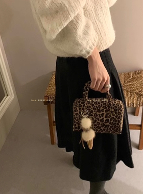 ARAN PLAMM-版复古时尚豹纹牛皮磨砂手提吐司包小众手提包40-84D