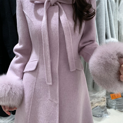 FalleaF-羊毛外套(配可拆卸真狐狸毛袖)（含100羊毛）(无领标)CF4