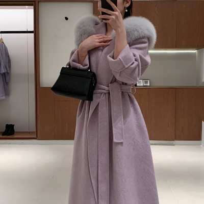 FalleaF-毛领千金连帽高级感羊毛外套(配腰绳)（含100羊毛）dyf22