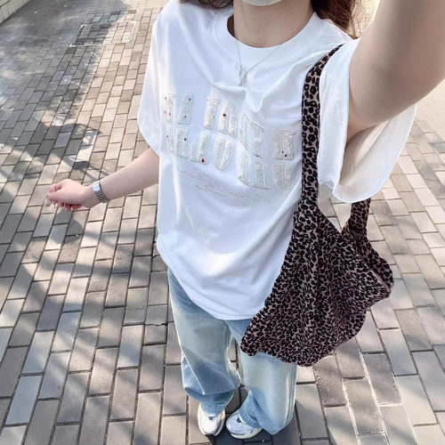 刺绣纯棉重磅短袖t恤女夏季宽松