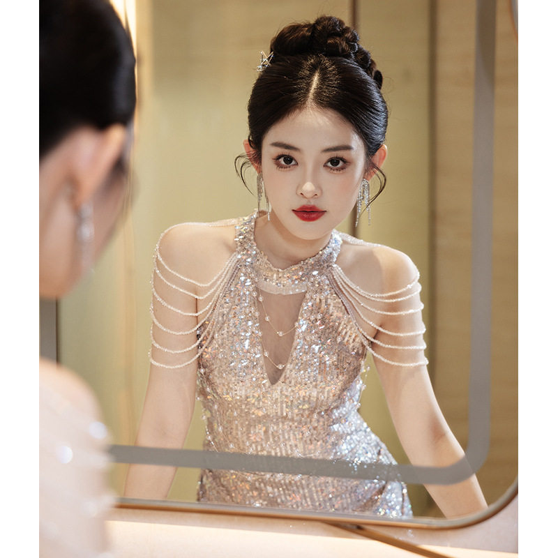 晚礼服鱼尾裙女宴会名媛气质高端轻奢小众主持人高级感成人礼亮片