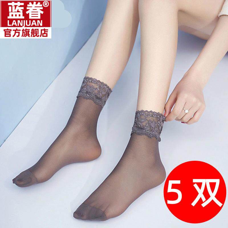 5双大码花边丝袜女夏季松口包芯丝短款袜子超薄透明对对袜二骨袜