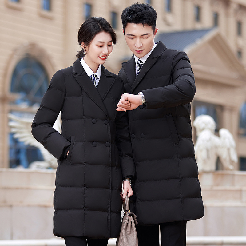 德国进口男女同款职业羽绒棉服中长款冬季气质修身加厚酒店银行前