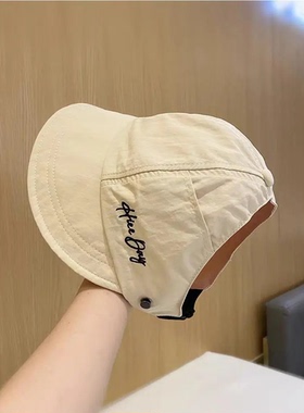 升级版双面可戴空顶遮阳帽女春夏字母刺绣显脸小渔夫帽可扎高马尾