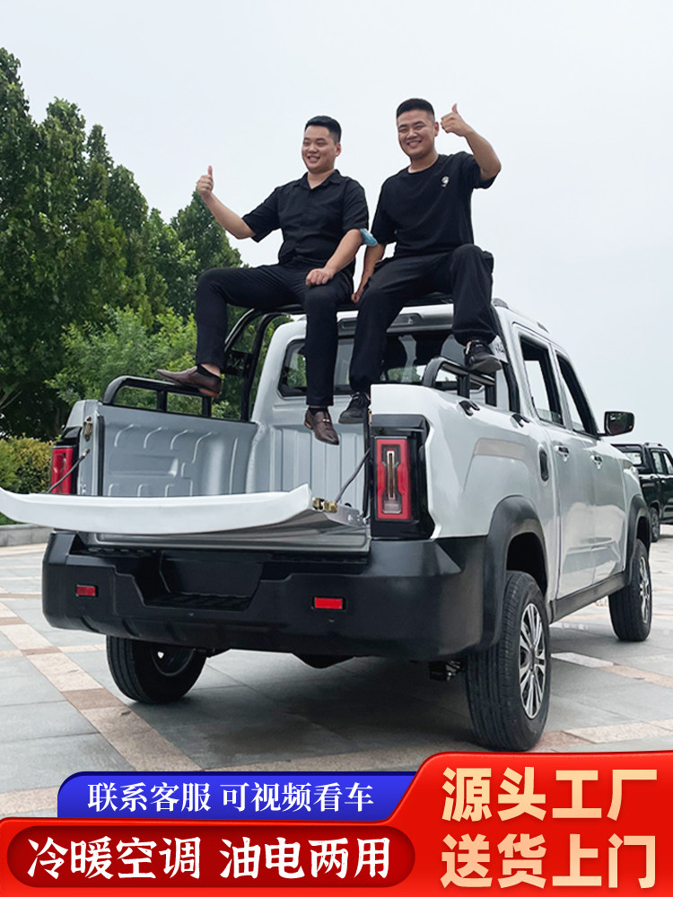 全封闭电动两用家用拉货油四轮电全封闭汽车代步双排皮卡车新能源