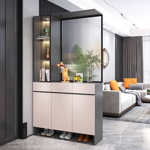 玄关屏风隔断客厅遮挡柜玻璃入户门鞋柜一体小户型屏风隔断柜定制