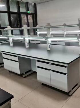 实验室边台吊柜钢木实验台工作台化学实验桌全钢中央试验台操作台