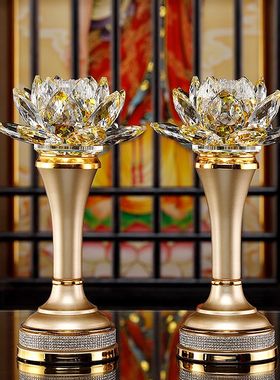 七彩水晶莲花灯LED一对插电灯长明灯持久