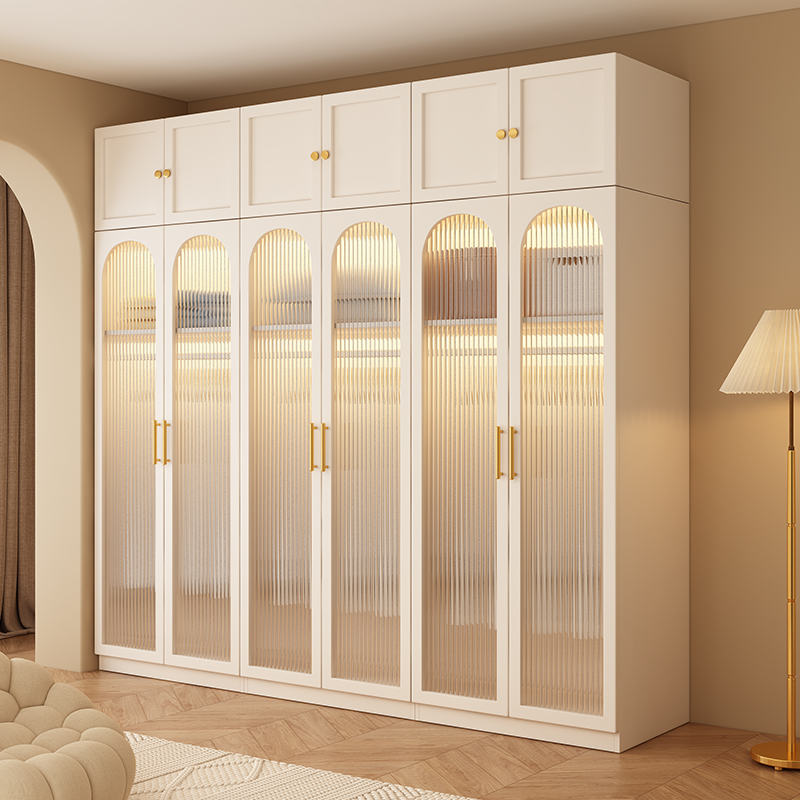 实木衣柜家用卧室新款组合定制带玻璃门法式柜子奶油风儿童大衣橱