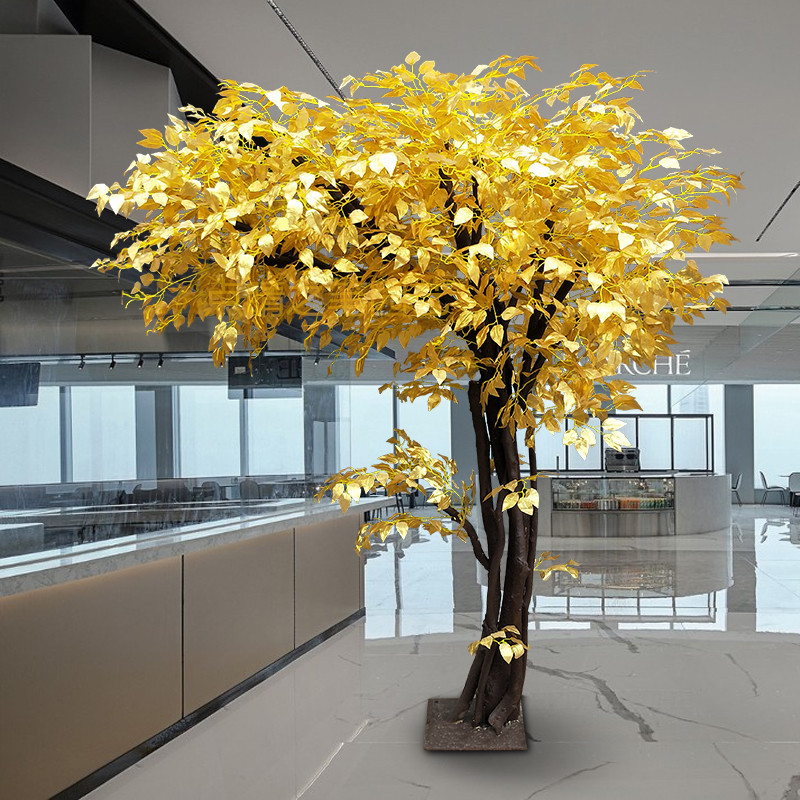大型仿真金榕树金银杏假树金榕树植物客厅发财树实木树干装饰定制