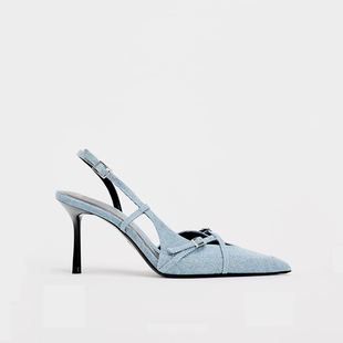 ZA2025夏新款尖头细带高跟穆勒鞋百搭简约细跟一字扣带高跟凉鞋女