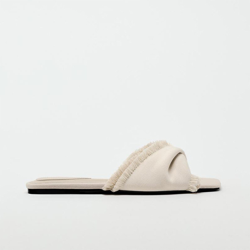 ZA2025夏新款流苏条纹平底露趾凉拖鞋沙滩度假风平跟一字带拖鞋女,女鞋,一字拖,淘宝优惠券,粉丝福利购,淘宝优惠卷