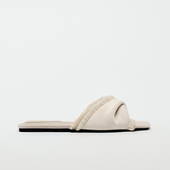 沙滩度假风平跟一字带拖鞋 ZA2025夏新款 流苏条纹平底露趾凉拖鞋 女