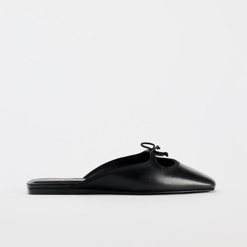 ZA蝴蝶结简约方头平底穆勒拖鞋